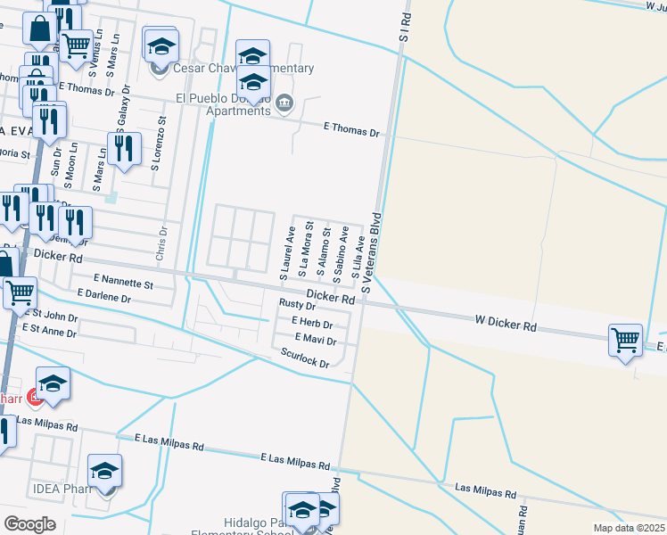 map of restaurants, bars, coffee shops, grocery stores, and more near 7110 South Sabino Avenue in Pharr