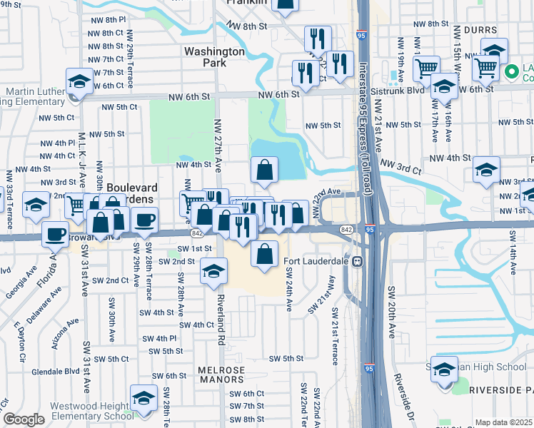 map of restaurants, bars, coffee shops, grocery stores, and more near 111 Northwest 25th Avenue in Fort Lauderdale