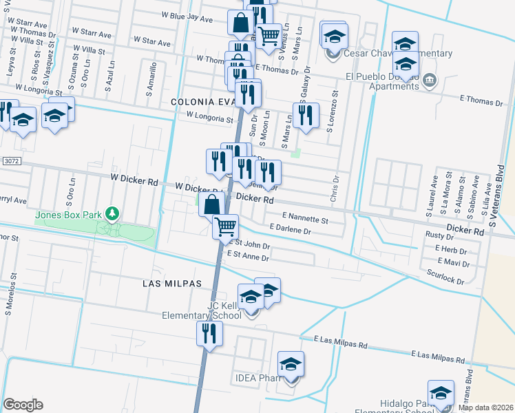 map of restaurants, bars, coffee shops, grocery stores, and more near 7409 South Dianne Drive in Pharr