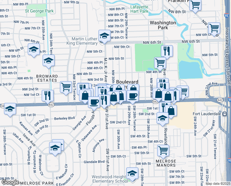 map of restaurants, bars, coffee shops, grocery stores, and more near 137 Northwest 30th Avenue in Pompano Beach