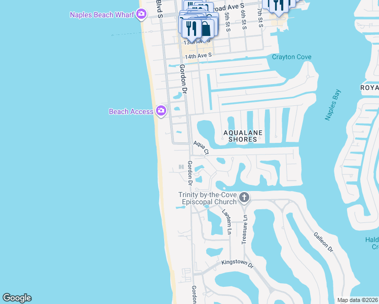 map of restaurants, bars, coffee shops, grocery stores, and more near 2080 Gordon Drive in Naples