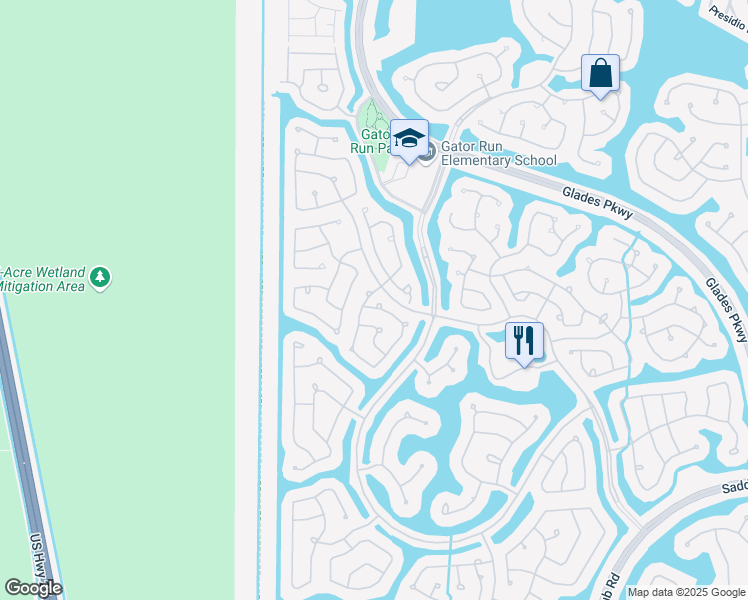 map of restaurants, bars, coffee shops, grocery stores, and more near 1217 Majesty Terrace in Weston