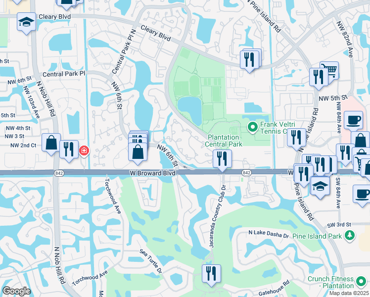 map of restaurants, bars, coffee shops, grocery stores, and more near 9333 Chelsea Drive South in Plantation