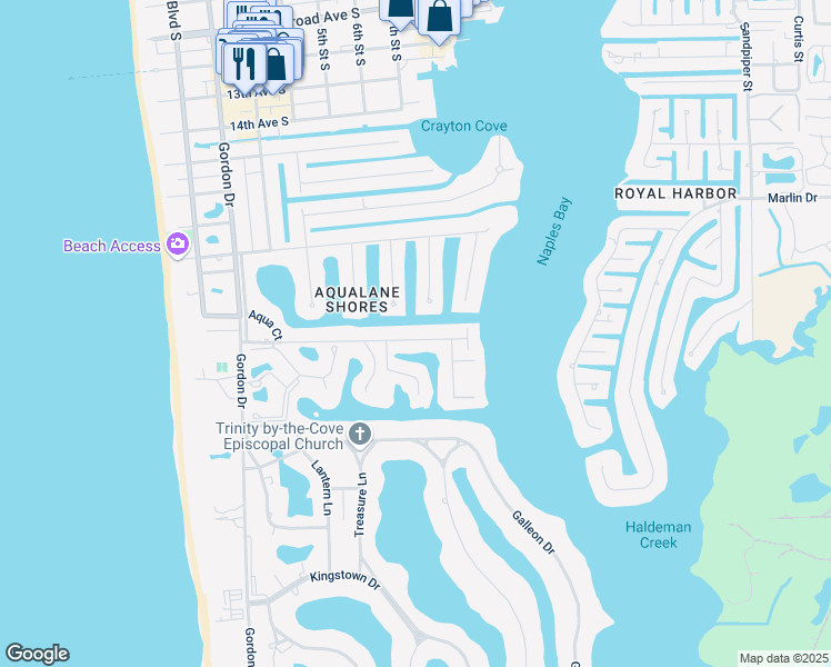 map of restaurants, bars, coffee shops, grocery stores, and more near 701 21st Avenue South in Naples