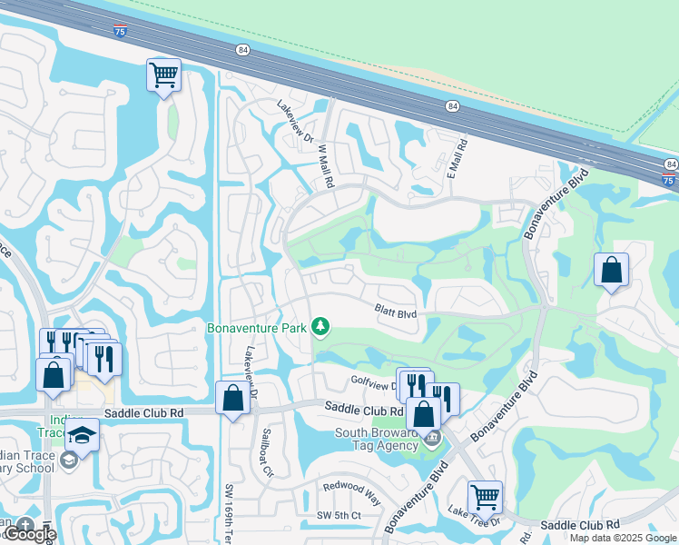 map of restaurants, bars, coffee shops, grocery stores, and more near 16738 Hemingway Drive in Weston