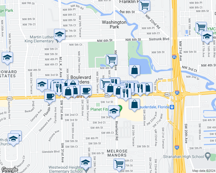 map of restaurants, bars, coffee shops, grocery stores, and more near 130 Northwest 28th Avenue in Fort Lauderdale