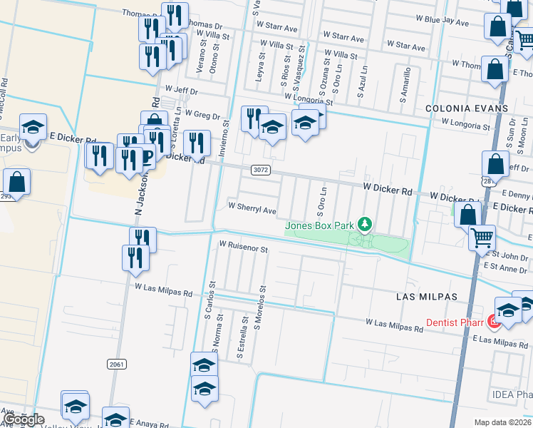 map of restaurants, bars, coffee shops, grocery stores, and more near 707 West Sherryl Avenue in Pharr