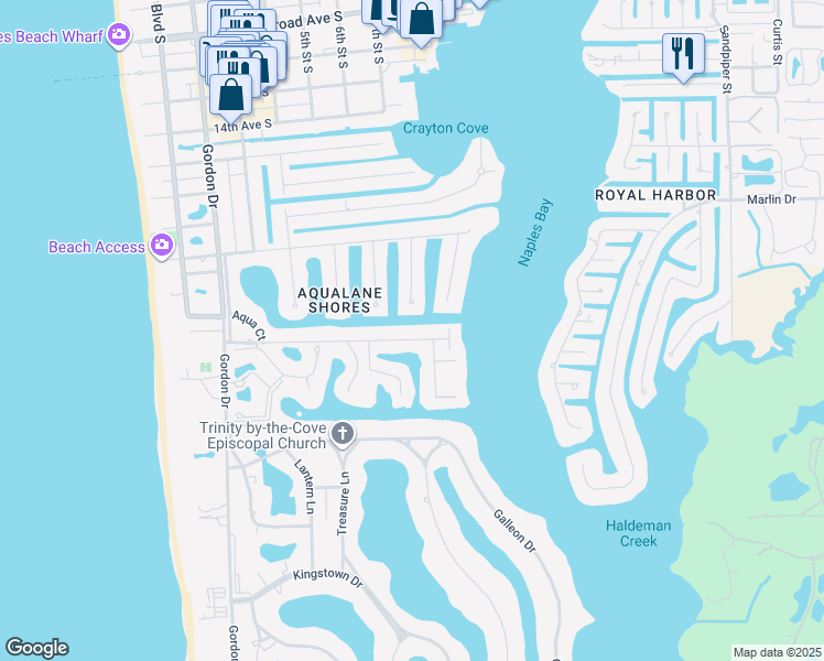 map of restaurants, bars, coffee shops, grocery stores, and more near 717 21st Ave S in Naples