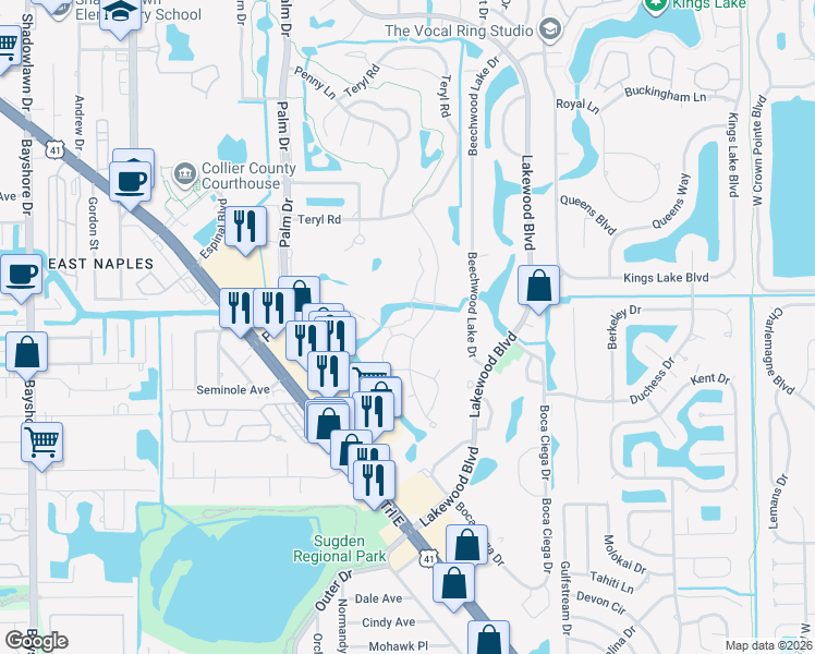 map of restaurants, bars, coffee shops, grocery stores, and more near 215 Memory Lane in Naples