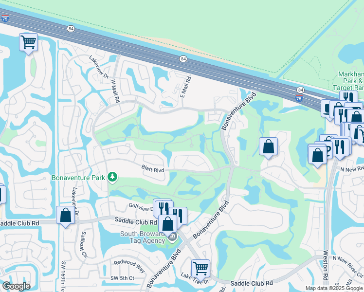 map of restaurants, bars, coffee shops, grocery stores, and more near 213c The Gardens in Weston