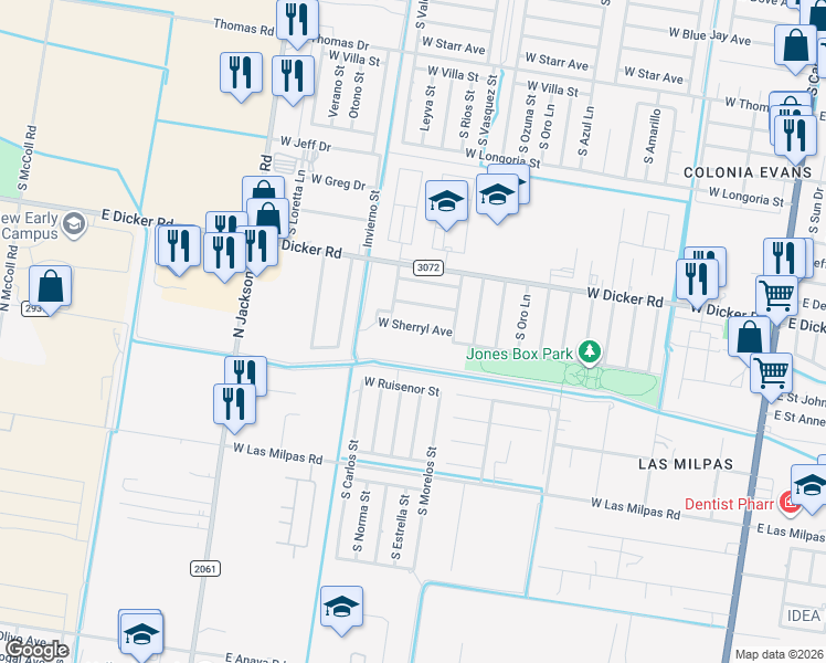 map of restaurants, bars, coffee shops, grocery stores, and more near 707 Sherryl Avenue in Pharr