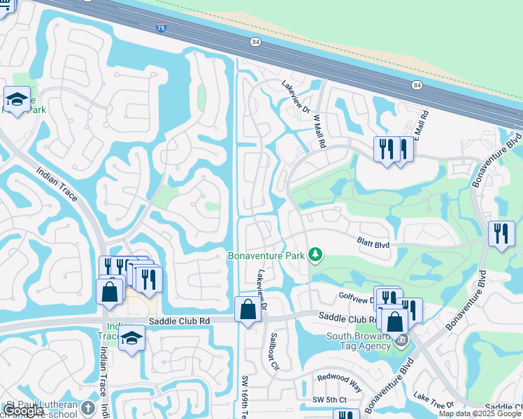 map of restaurants, bars, coffee shops, grocery stores, and more near 204 Lakeview in Weston