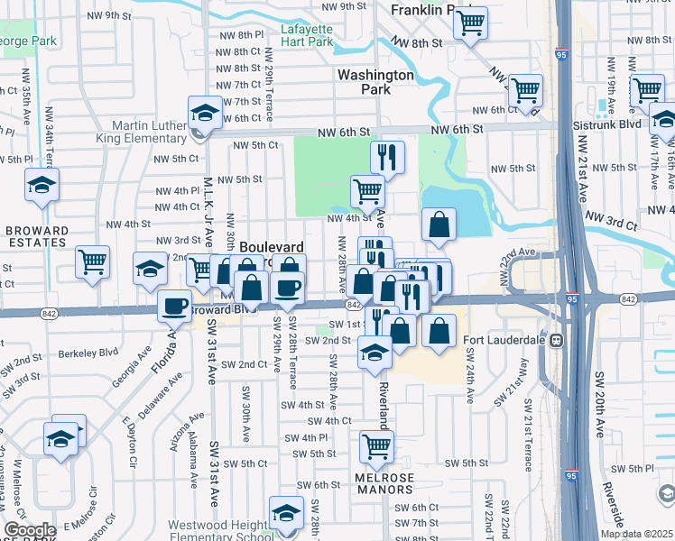 map of restaurants, bars, coffee shops, grocery stores, and more near 130 Northwest 28th Avenue in Fort Lauderdale