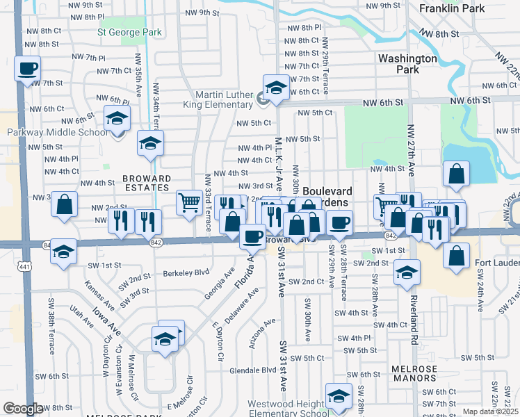 map of restaurants, bars, coffee shops, grocery stores, and more near 147 Northwest 31st Avenue in Fort Lauderdale
