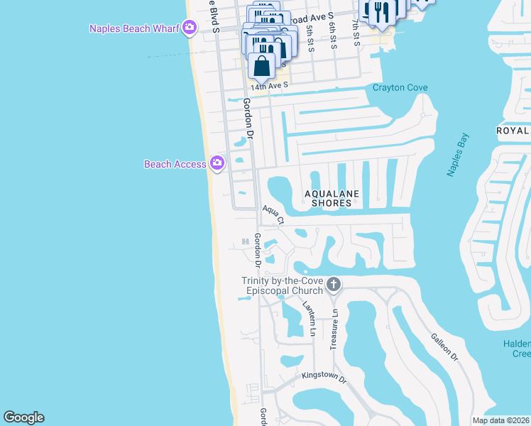map of restaurants, bars, coffee shops, grocery stores, and more near 2080 Gordon Drive in Naples