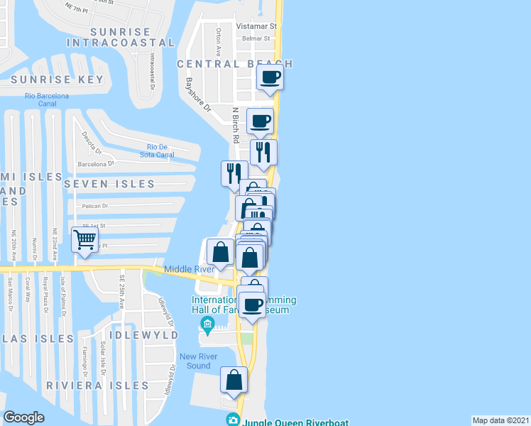 map of restaurants, bars, coffee shops, grocery stores, and more near 0 North Lauderdale Florida in Fort Lauderdale