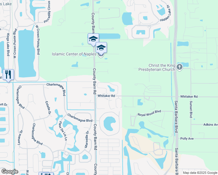 map of restaurants, bars, coffee shops, grocery stores, and more near 5736 Woodmere Lake Circle in Naples