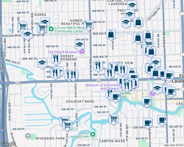 map of restaurants, bars, coffee shops, grocery stores, and more near 924 Northwest 1st Street in Fort Lauderdale