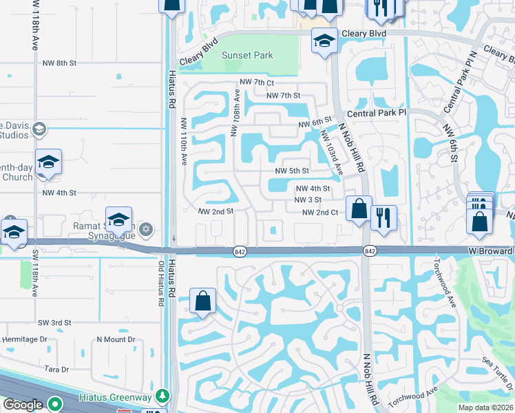 map of restaurants, bars, coffee shops, grocery stores, and more near 1101A Northwest 1st Court in Plantation