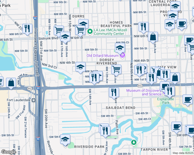 map of restaurants, bars, coffee shops, grocery stores, and more near 1408 Northwest 3rd Street in Fort Lauderdale