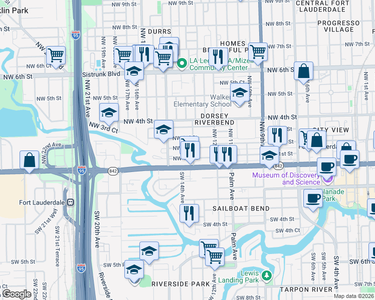 map of restaurants, bars, coffee shops, grocery stores, and more near 1408 Northwest 3rd Street in Fort Lauderdale