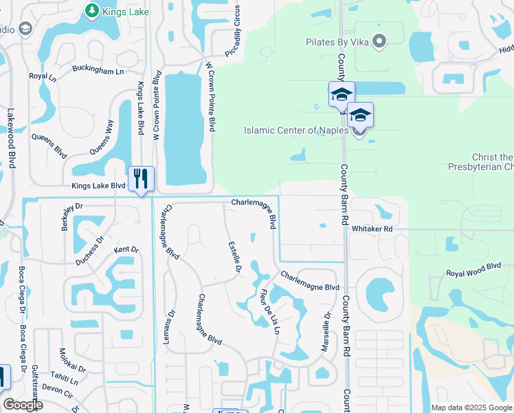 map of restaurants, bars, coffee shops, grocery stores, and more near 897 Charlemagne Boulevard in Naples