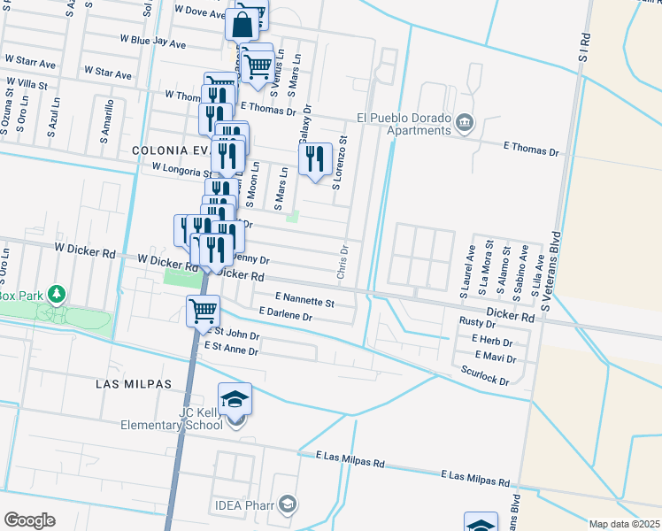 map of restaurants, bars, coffee shops, grocery stores, and more near 349 Greg Drive in Pharr