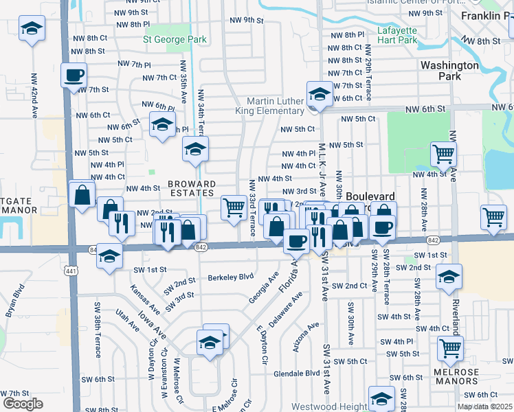 map of restaurants, bars, coffee shops, grocery stores, and more near 230 Northwest 33rd Avenue in Fort Lauderdale