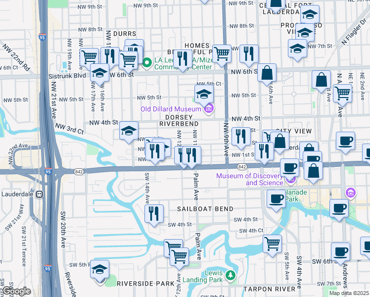 map of restaurants, bars, coffee shops, grocery stores, and more near 1125 Northwest 2nd Street in Fort Lauderdale