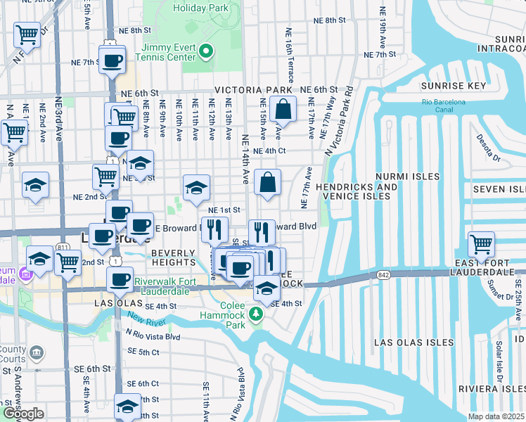 map of restaurants, bars, coffee shops, grocery stores, and more near in Fort Lauderdale
