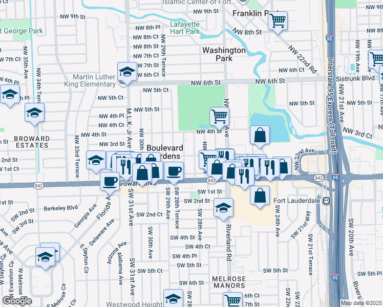 map of restaurants, bars, coffee shops, grocery stores, and more near 241 Northwest 28th Terrace in Fort Lauderdale