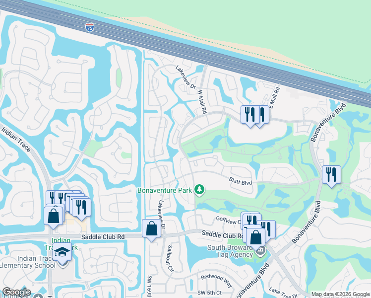 map of restaurants, bars, coffee shops, grocery stores, and more near 16784 Natures Way in Weston