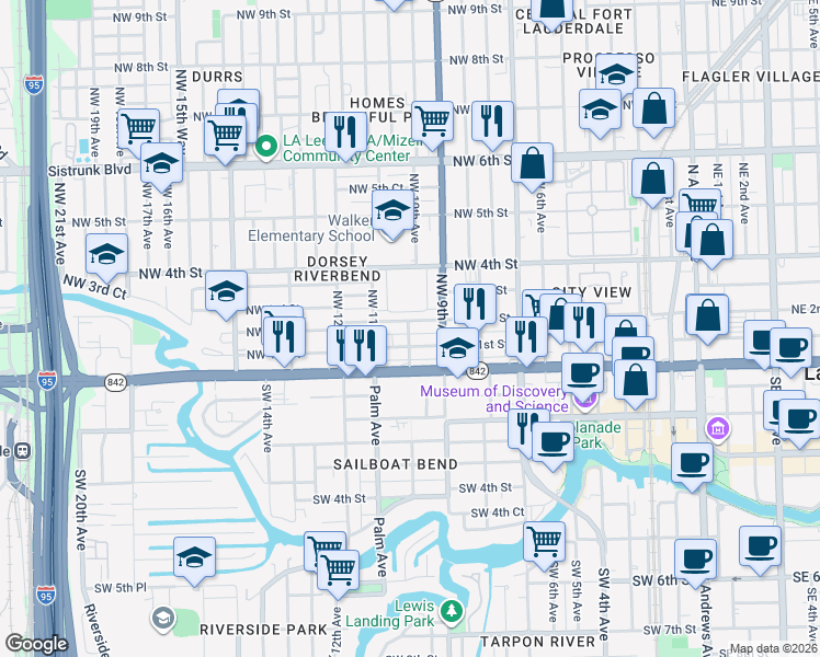 map of restaurants, bars, coffee shops, grocery stores, and more near 1024 South Dixie Court in Fort Lauderdale
