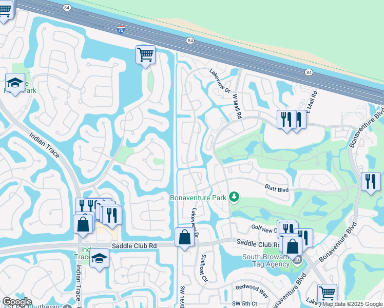 map of restaurants, bars, coffee shops, grocery stores, and more near 350 Lakeview Drive in Weston