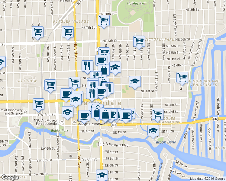 map of restaurants, bars, coffee shops, grocery stores, and more near 706 Northeast 2nd Street in Fort Lauderdale