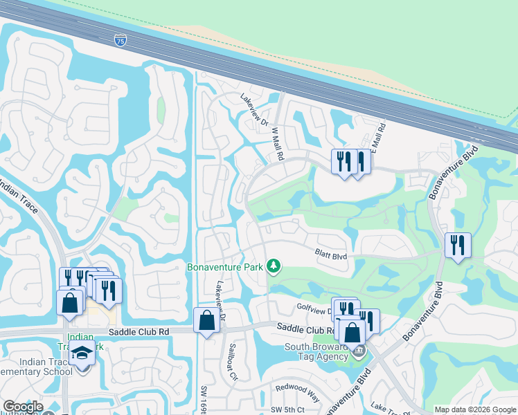 map of restaurants, bars, coffee shops, grocery stores, and more near 16784 Natures Way in Weston