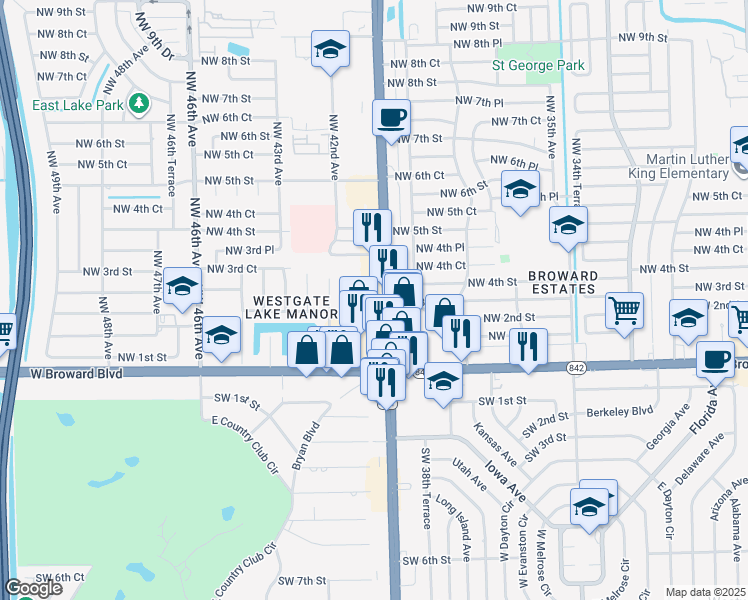 map of restaurants, bars, coffee shops, grocery stores, and more near 340 U.S. 441 in Plantation