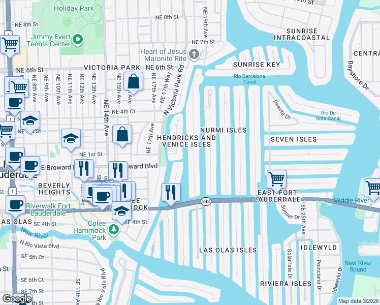 map of restaurants, bars, coffee shops, grocery stores, and more near in Fort Lauderdale