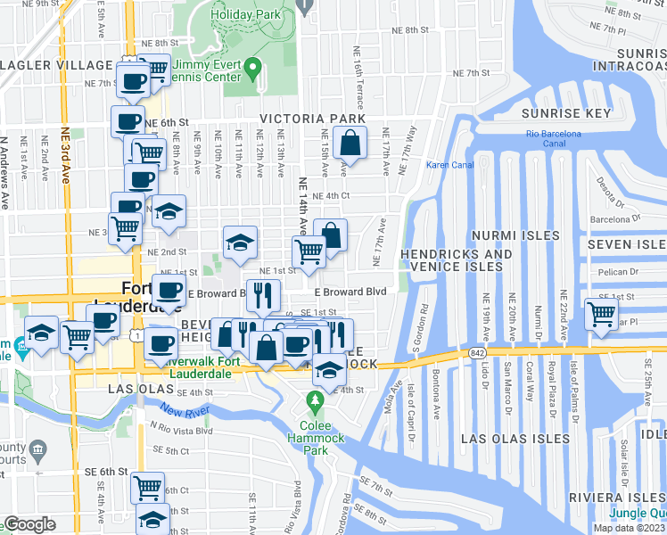 map of restaurants, bars, coffee shops, grocery stores, and more near in Fort Lauderdale