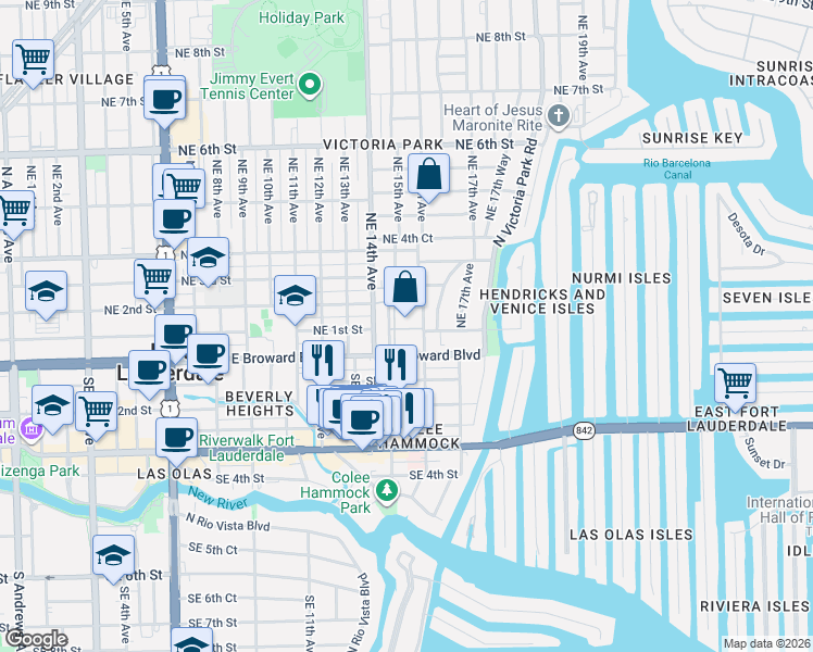map of restaurants, bars, coffee shops, grocery stores, and more near in Fort Lauderdale