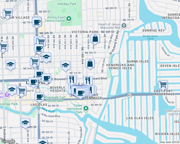 map of restaurants, bars, coffee shops, grocery stores, and more near in Fort Lauderdale