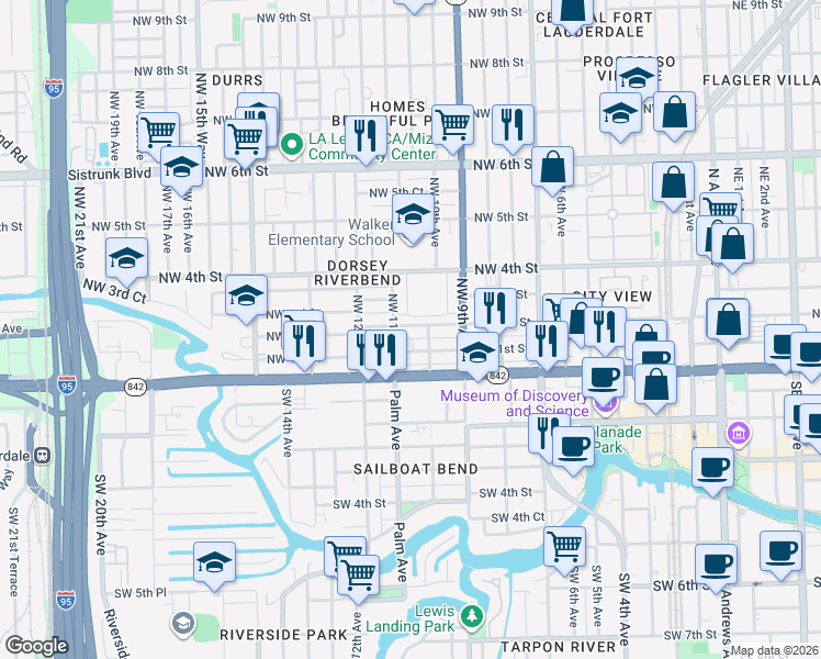 map of restaurants, bars, coffee shops, grocery stores, and more near 1024 South Dixie Court in Fort Lauderdale