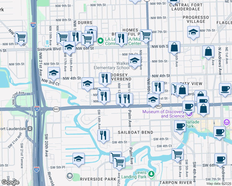 map of restaurants, bars, coffee shops, grocery stores, and more near 1216 Northwest 3rd Street in Fort Lauderdale
