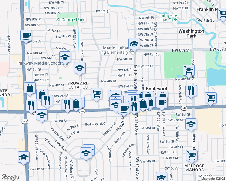 map of restaurants, bars, coffee shops, grocery stores, and more near 230 Northwest 33rd Avenue in Fort Lauderdale