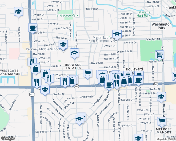 map of restaurants, bars, coffee shops, grocery stores, and more near 236 Northwest 34th Avenue in Fort Lauderdale