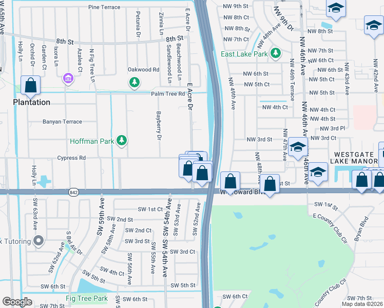 map of restaurants, bars, coffee shops, grocery stores, and more near 209 East Acre Drive in Plantation
