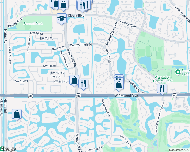 map of restaurants, bars, coffee shops, grocery stores, and more near 219 Northwest 100th Avenue in Plantation