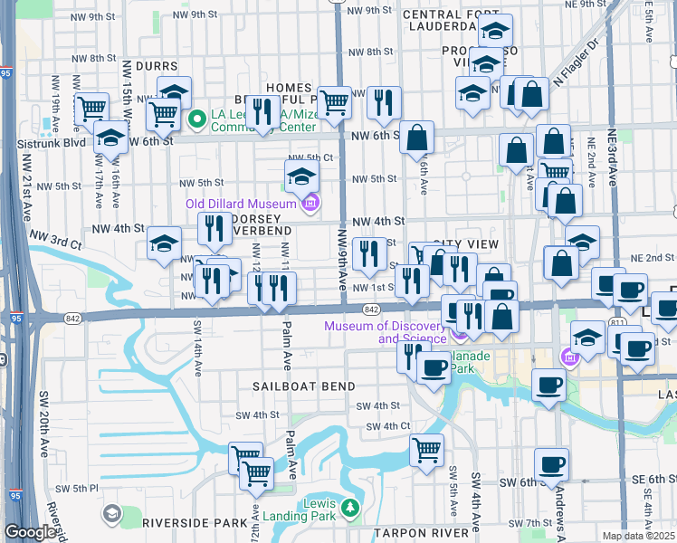 map of restaurants, bars, coffee shops, grocery stores, and more near 906 South Dixie Court in Fort Lauderdale