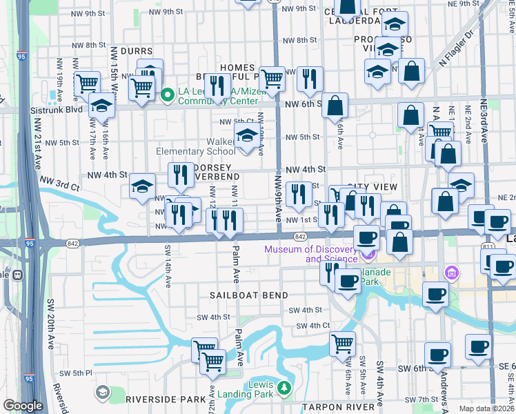 map of restaurants, bars, coffee shops, grocery stores, and more near 1024 South Dixie Court in Fort Lauderdale