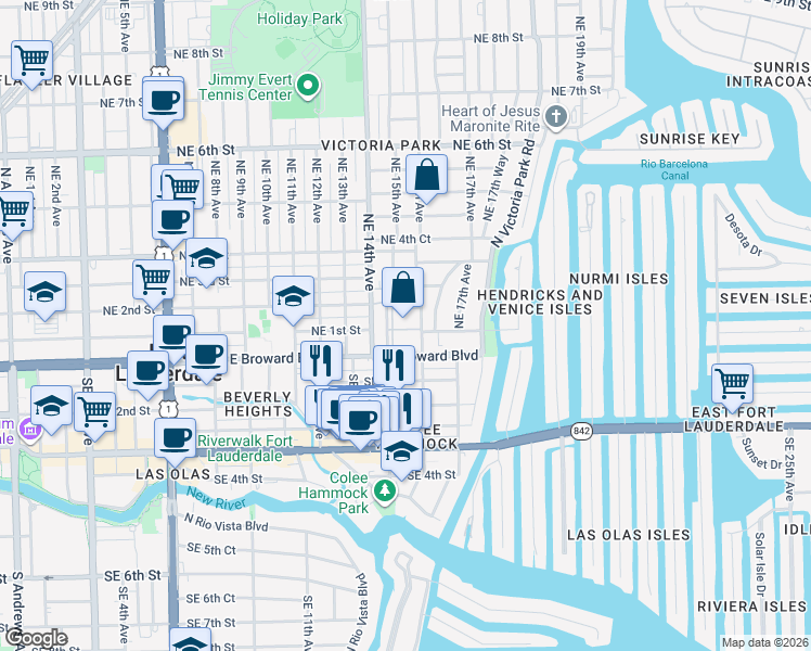 map of restaurants, bars, coffee shops, grocery stores, and more near in Fort Lauderdale